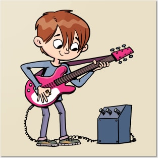boy plays an electric guitar Posters and Art